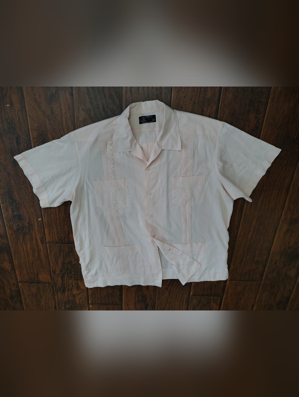 Vintage Mexican Guayebera light pink button down shirt Size 2X-3X